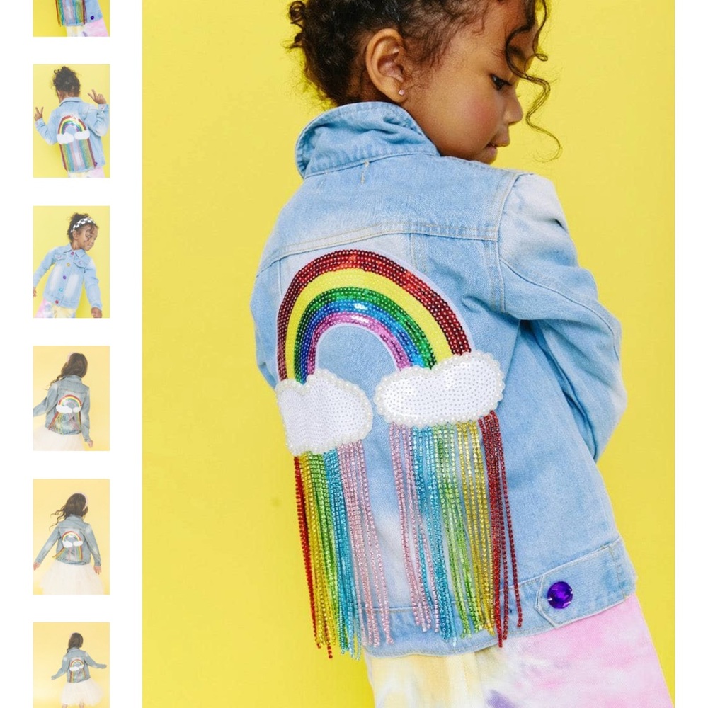 Lola + The Boys Kids Denim Jacket with Rainbow Design
